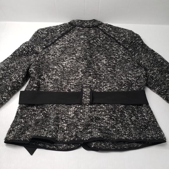 Sandro Sportswear Tweed Belted Boucle Jacket Womens XL Petite Black White Blazer - Picture 15 of 16